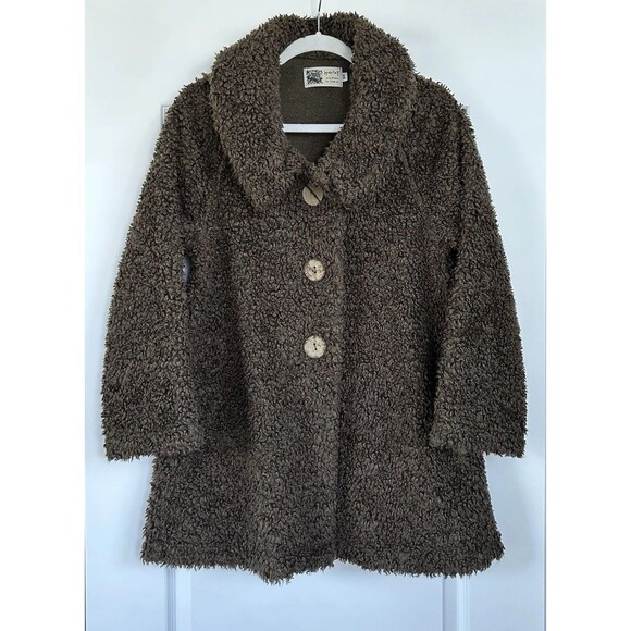 Habitat Fuzzy Teddy Deep Pile Fleece Sherpa Button Jacket Coat Size S/M Brown - Picture 1 of 10